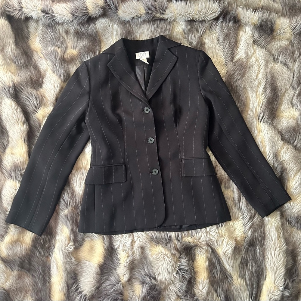 LOFT Black Pinstriped Tailored Blazer